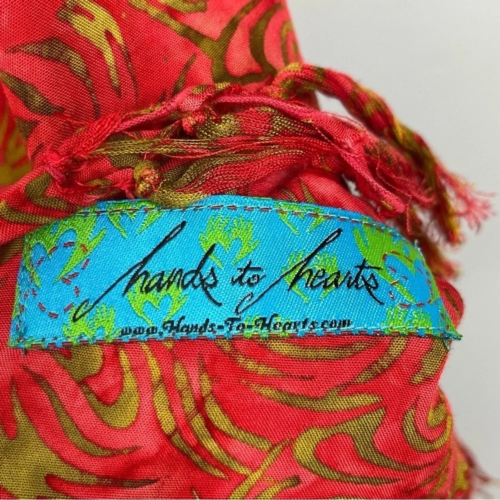 Coral & green batik print fringed lightweight sarong wrap.